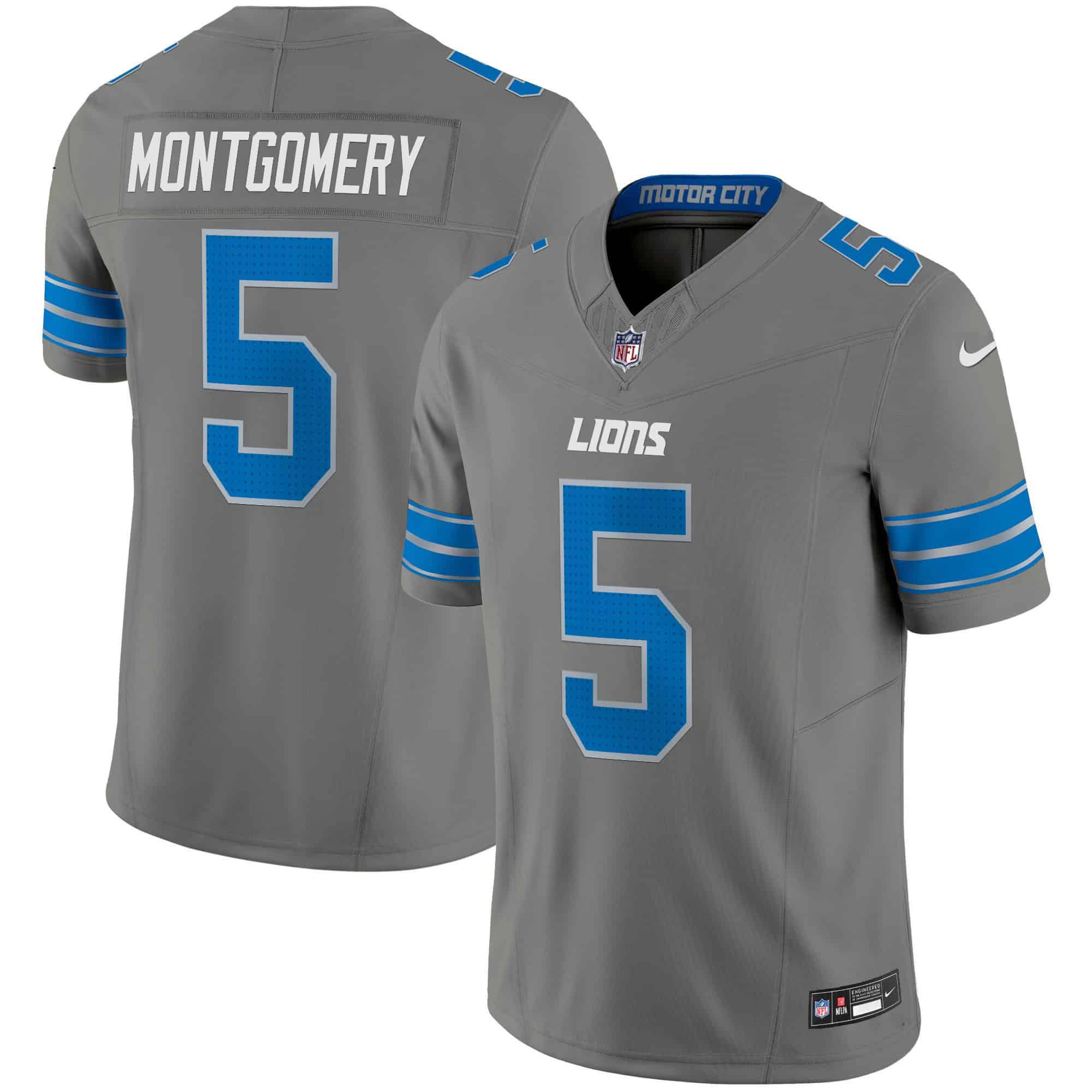 Men Detroit Lions 5 Montgomery Grey 2024 Nike Vapor Limited NFL Jersey